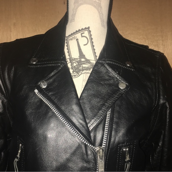 VINTAGE Genuine Leather Motorcycle Jacket Black Echtes Leder Womens Medium - Picture 6 of 16